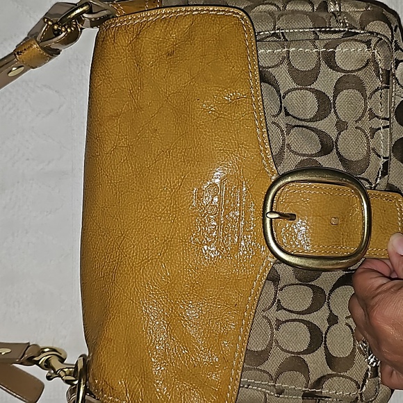 VTG Coach purse Y2K brown and patent leather yellow gold 12562 - Picture 5 of 12